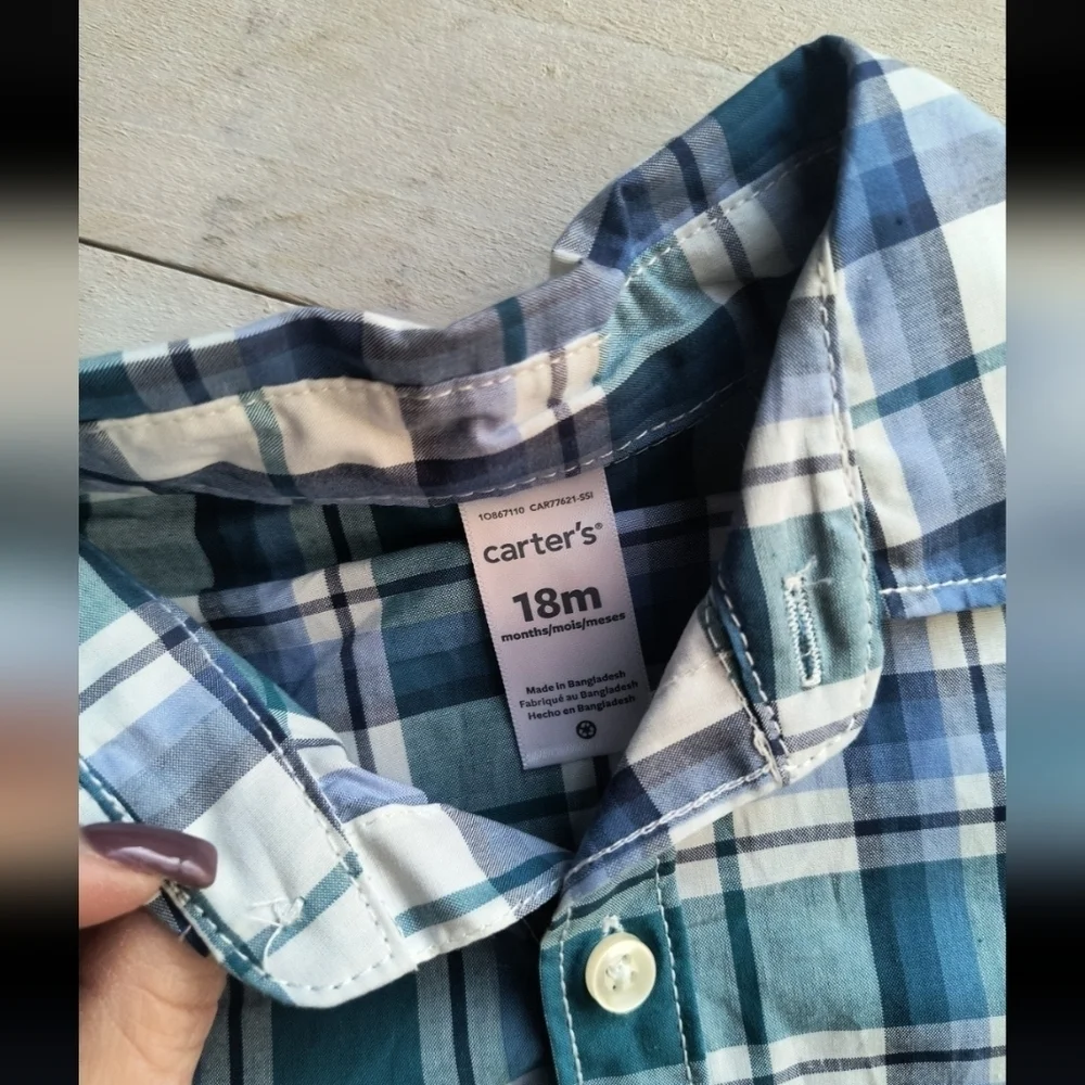 NWT Carter's Baby Boy 2pc Navy Plaid Shorts Set And Shirt Size 18 Months